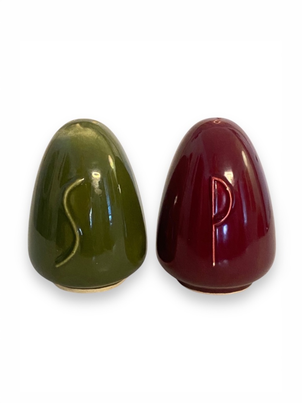 Vintage Bauer Jumbo Salt  Pepper Green Burgundy Red 50s Mid-Century MCM Art Deco